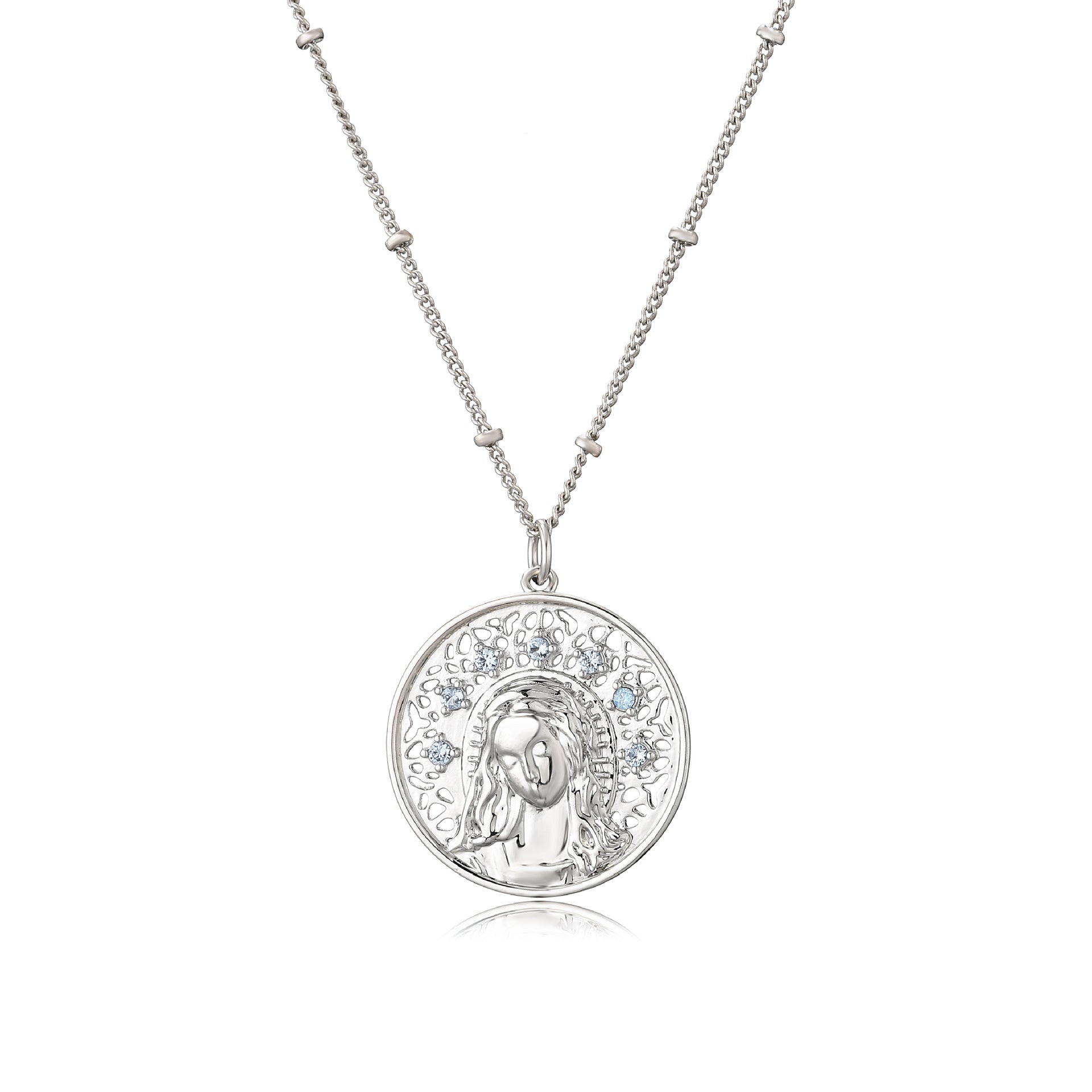 Collar con colgante de medalla de diamante aguamarina de cobre al por mayor